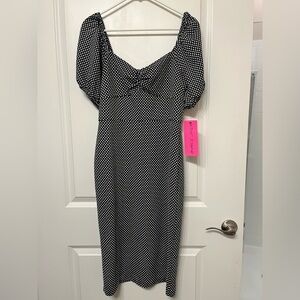 Betsey Johnson Polka Dot Black White Puff Sleeve Dress Size 10 NWT